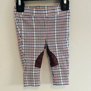 3-6m Janie & jack plaid pull on riding pant with quilted faux suede patches EUC